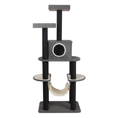 good quality muti-functional multi-level black plush new cat tree tower pet toy