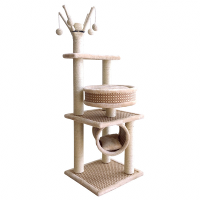 Plush Wooden Cat Furniture Pet Condo Tower Cat Scratcher Tree House Tower